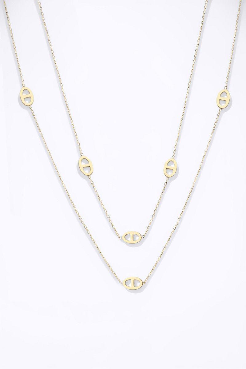 Collier Ella – Chaîne dorée double rang à maillons ovales ajourés