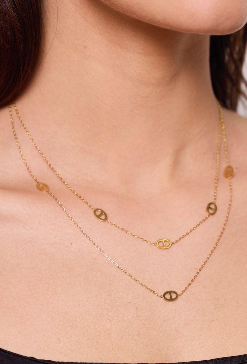 Collier Ella – Chaîne dorée double rang à maillons ovales ajourés