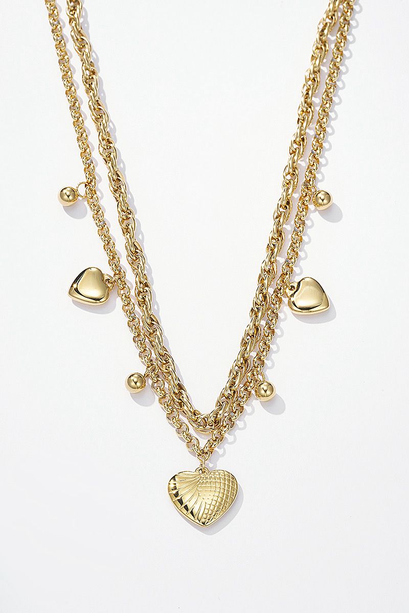 Collier doré multi-chaînes à pampilles cœur & perles – Élora