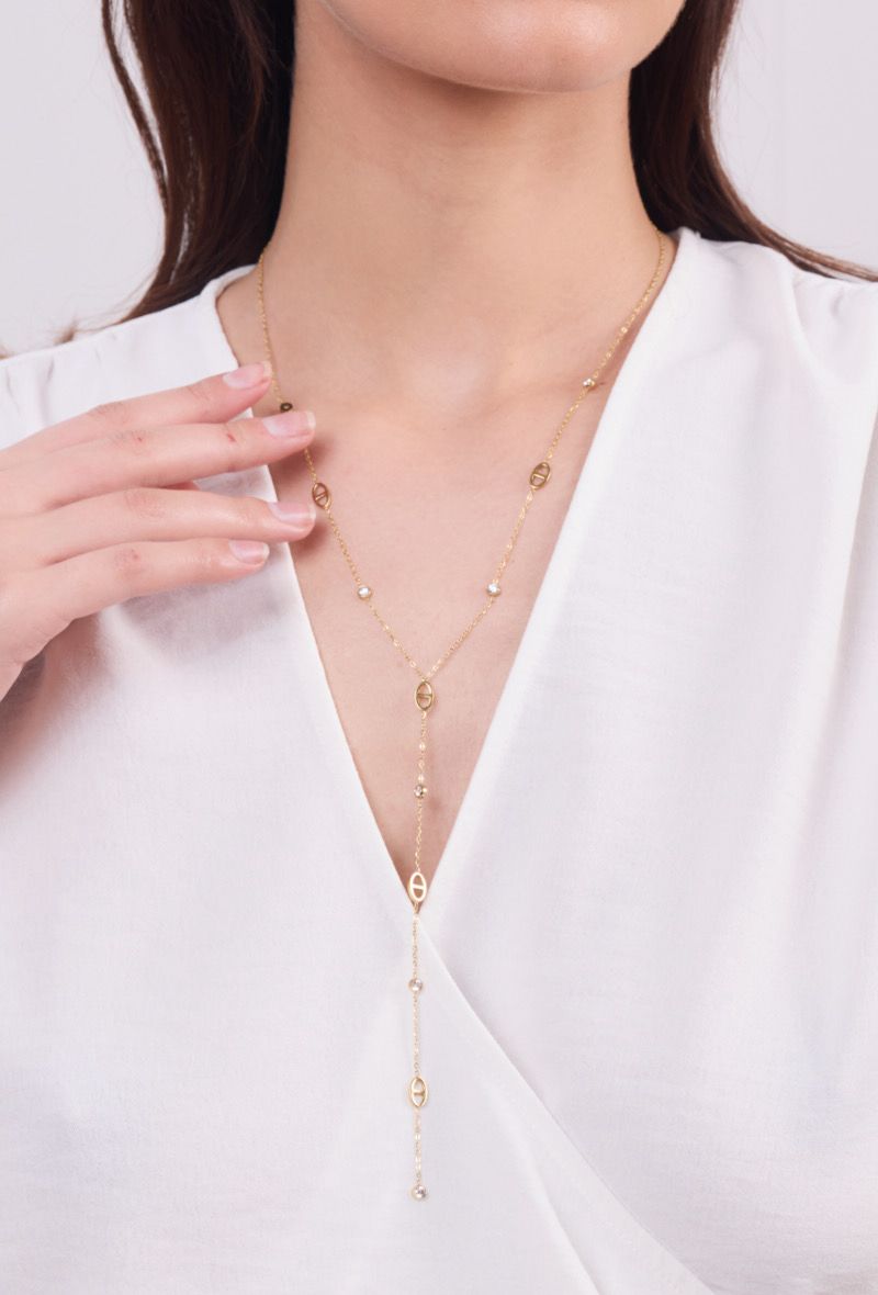 Iliade - Collier de charme doré sautoir, perles & maillons Dior