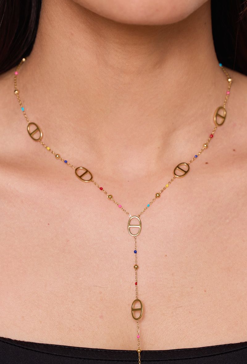 Iliade - Collier de charme doré sautoir, perles & maillons Dior