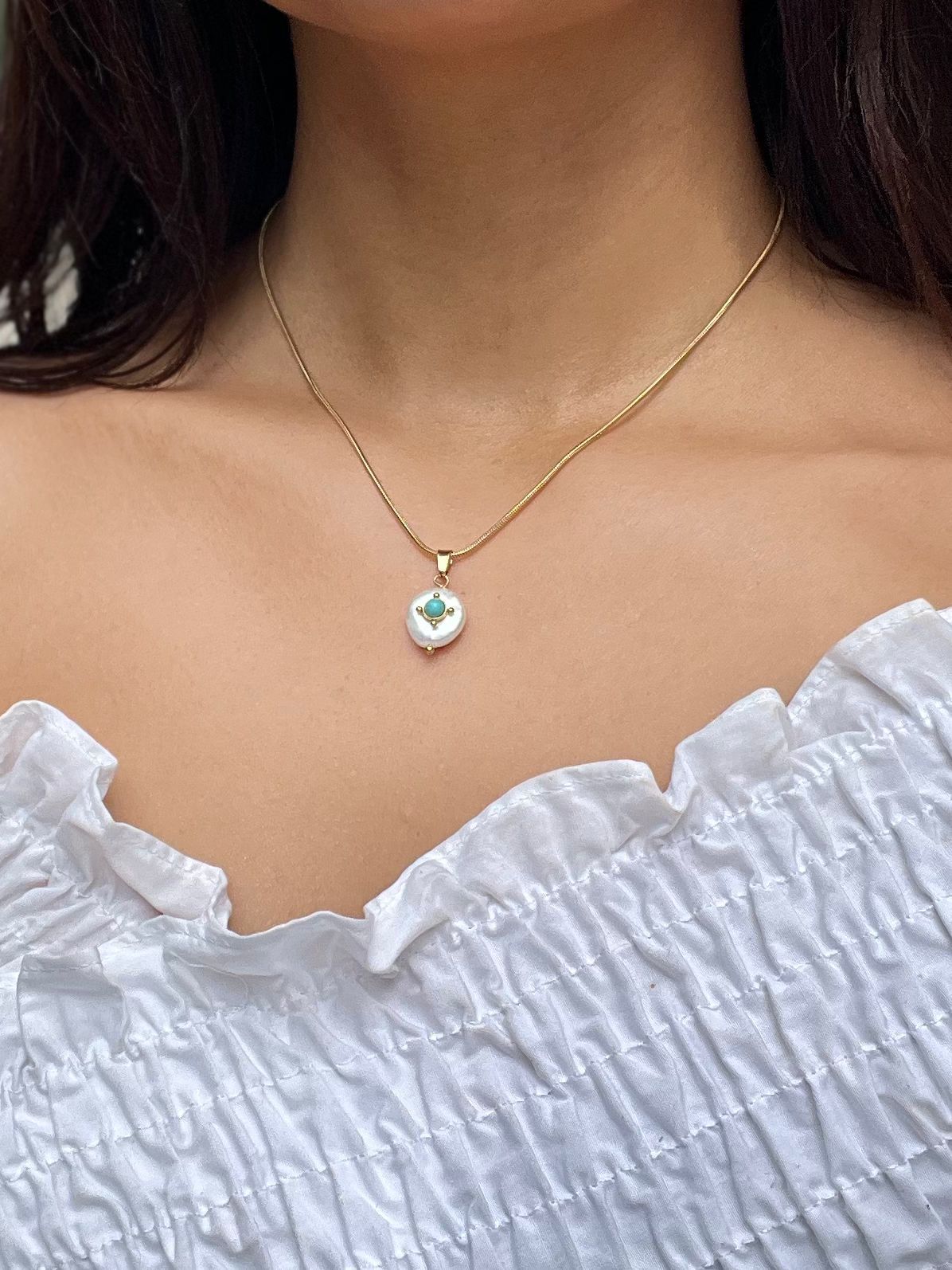 Azura - Collier pendentif nacré et pierre turquoise