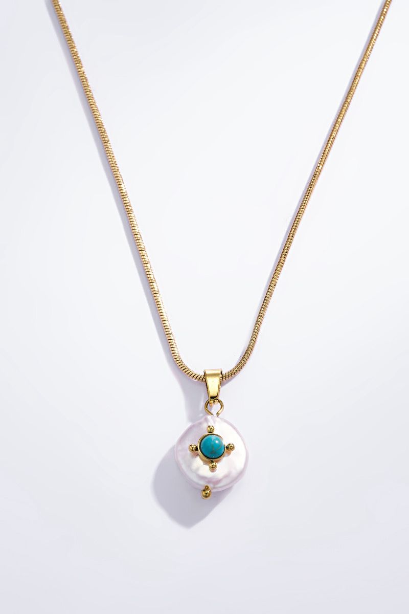 Azura - Collier pendentif nacré et pierre turquoise