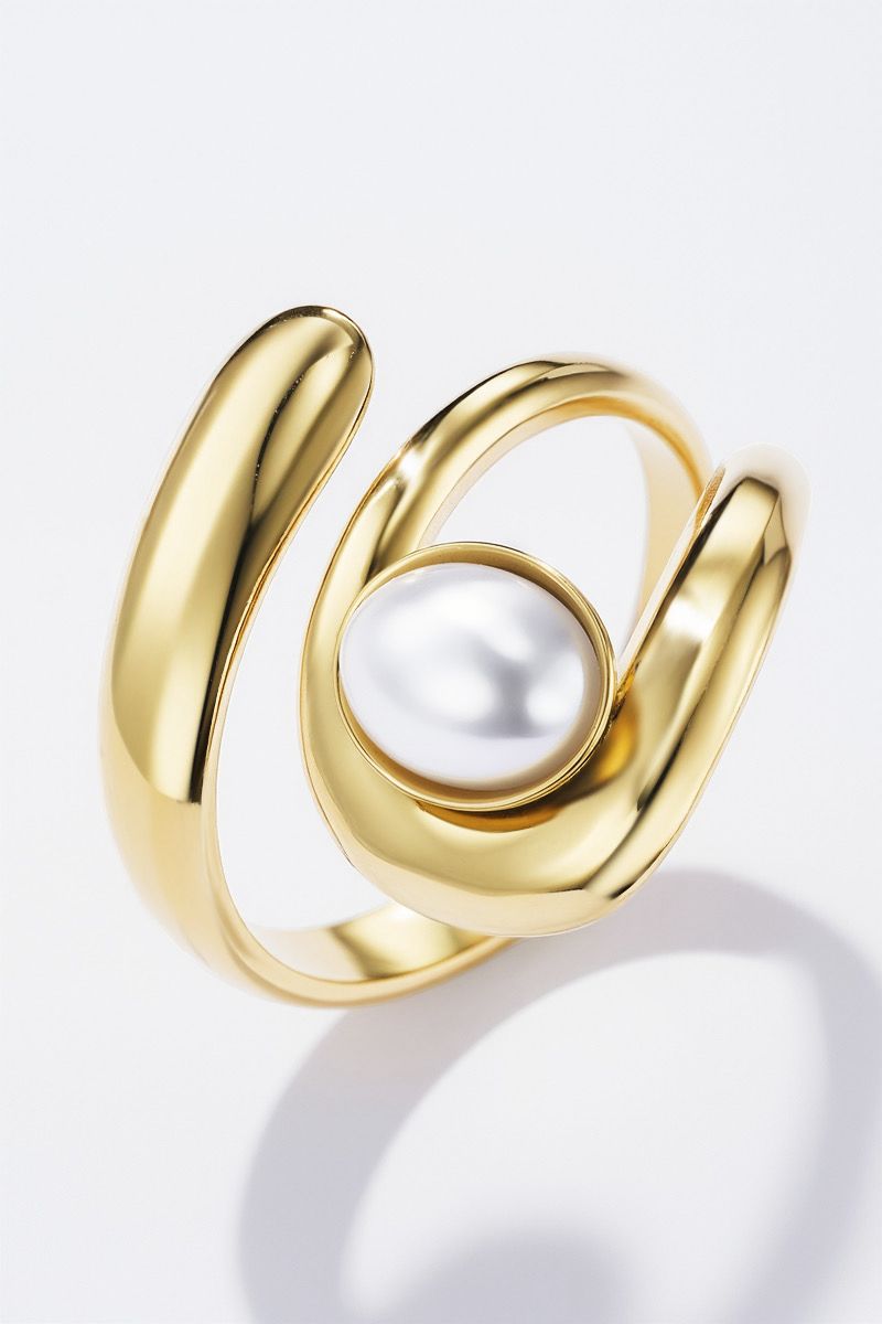 Bague Oréa - Perle et courbes dorées