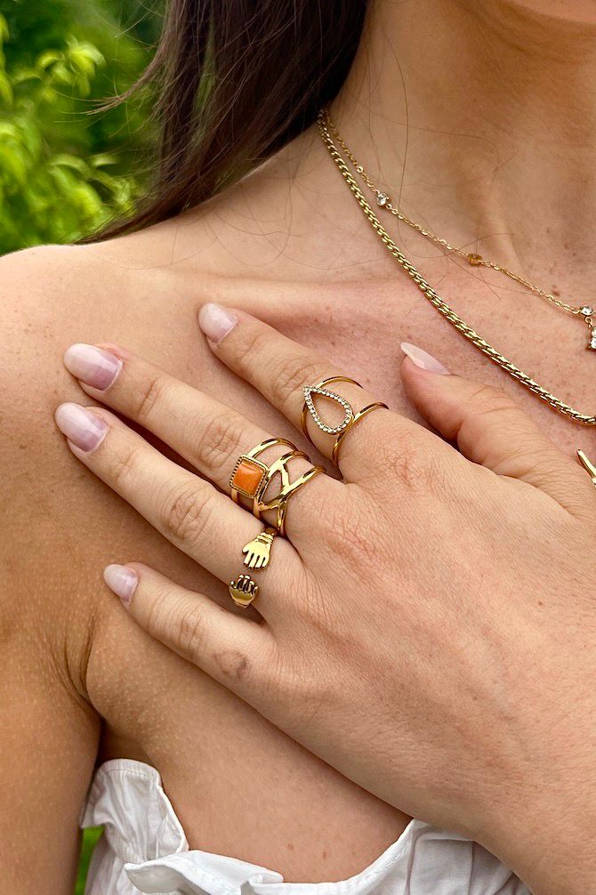 Bague Aria – Élégance dorée & pierre orange solaire