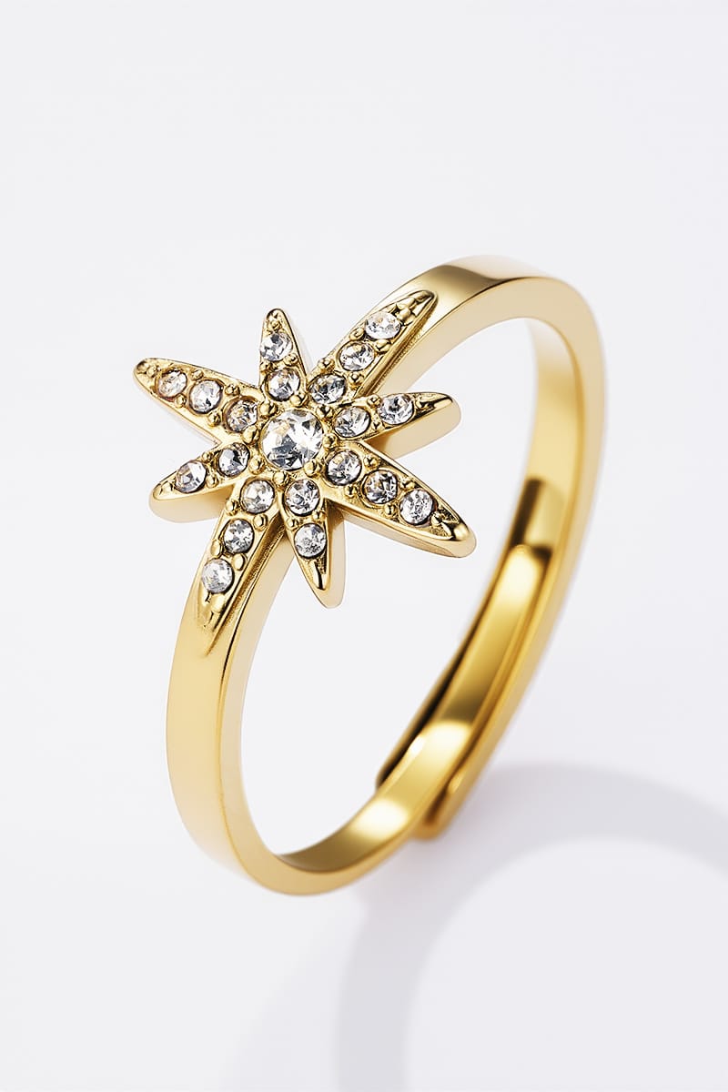 Bague Ondine – Acier inoxydable doré & étoile cristalline