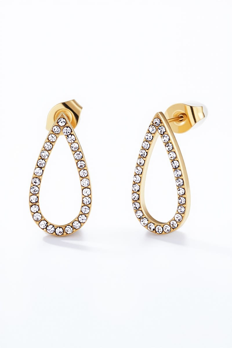 Boucles d’Oreilles Zéline – Gouttes Étincelantes en Acier Inoxydable Doré