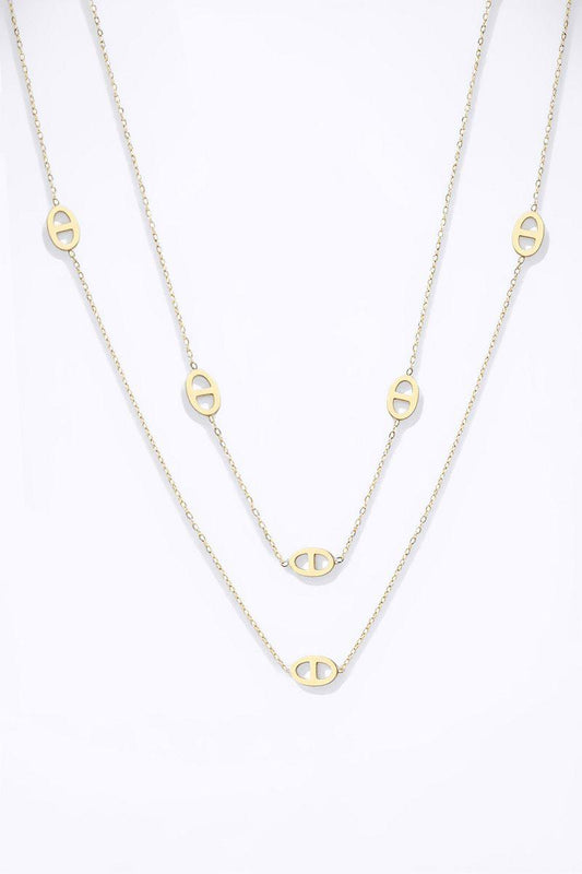 Collier Ella – Chaîne dorée double rang à maillons ovales ajourés