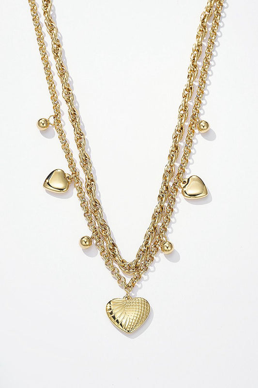Collier doré multi-chaînes à pampilles cœur & perles – Élora