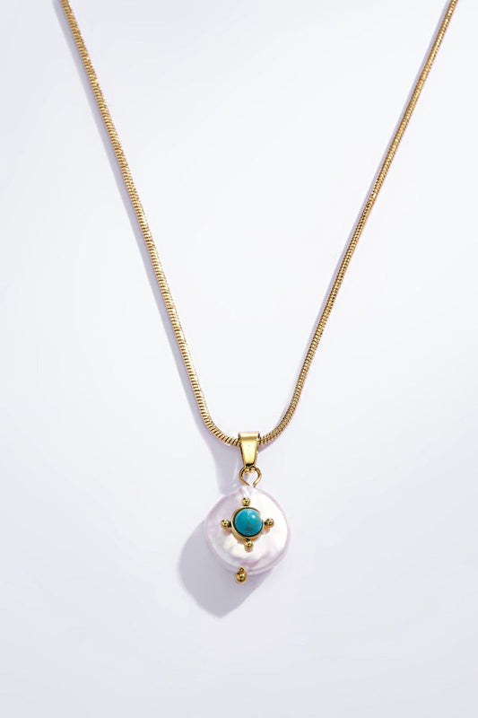 Azura - Collier pendentif nacré et pierre turquoise
