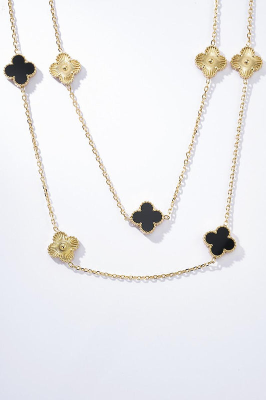 Collier Noctis – Sautoir trèfles noir et or