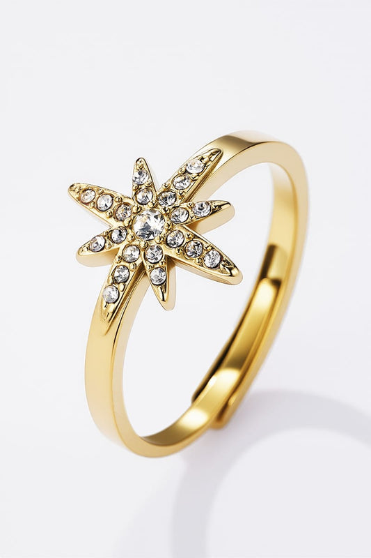 Bague Ondine – Acier inoxydable doré & étoile cristalline
