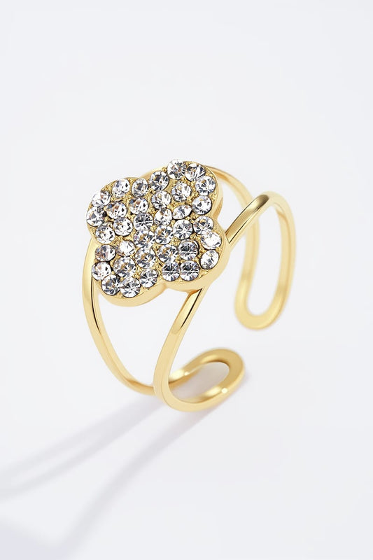 Bague Iris – Fleur scintillante en acier inoxydable doré & cristaux