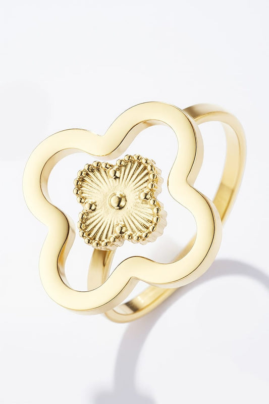 Bague Doré – Fleur sculptée en acier inoxydable doré