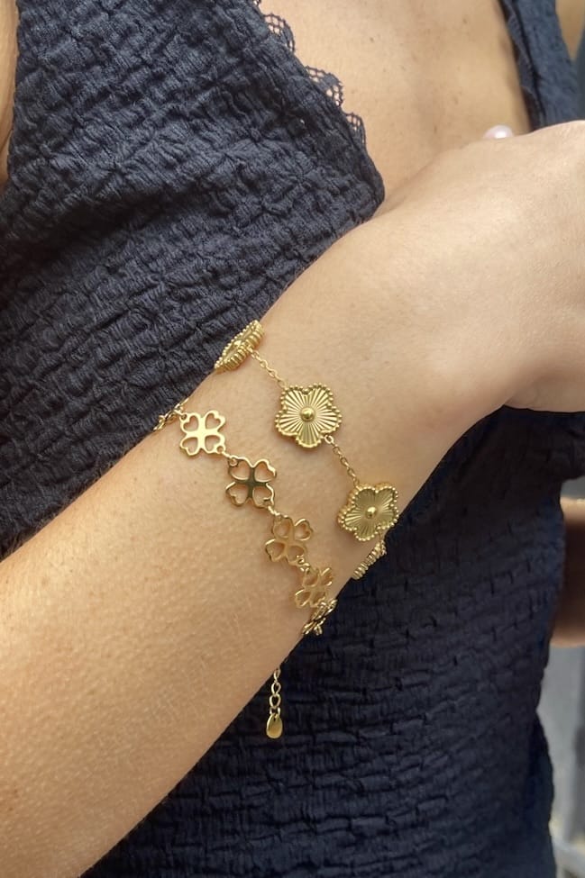 Bracelet Violette – Acier Inoxydable Doré à Motifs Floraux