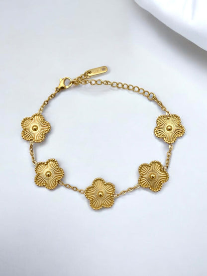 Bracelet Violette – Acier Inoxydable Doré à Motifs Floraux