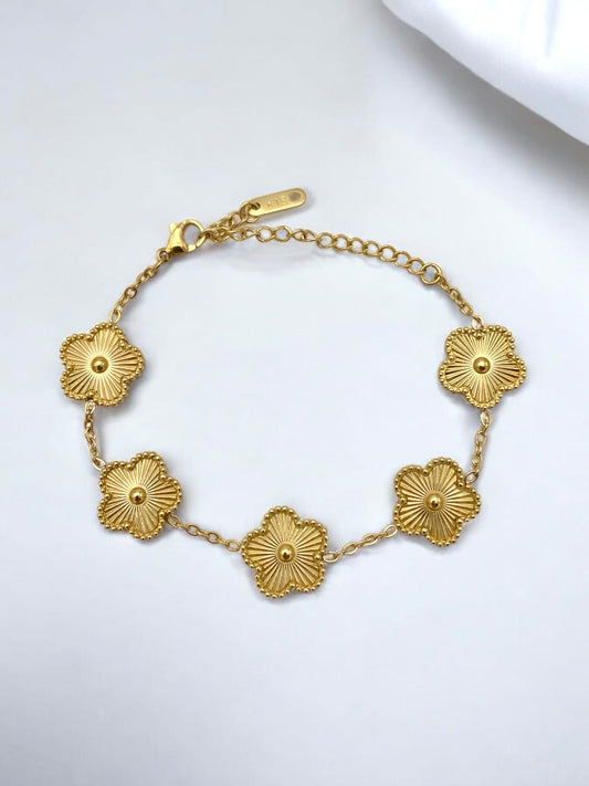Bracelet Violette – Acier Inoxydable Doré à Motifs Floraux