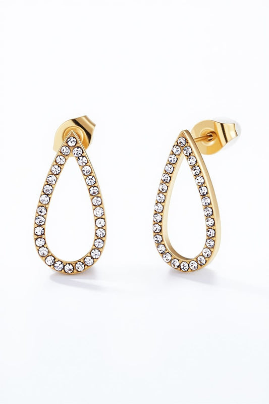 Boucles d’Oreilles Zéline – Gouttes Étincelantes en Acier Inoxydable Doré