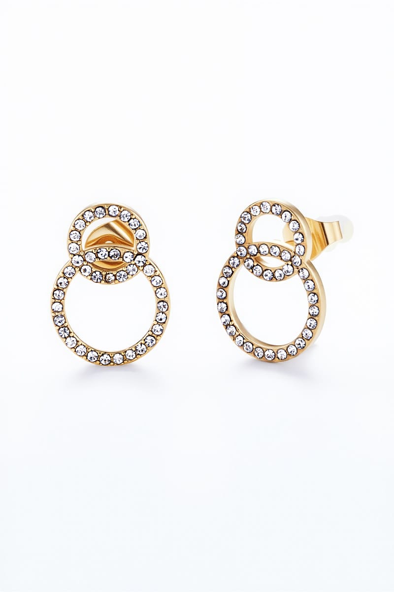 Boucles d’Oreilles Dorées Cercles Entrelacés Cristaux – Eulalie