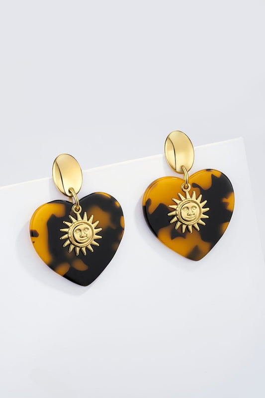 Boucles d’oreilles Brune – Cœur Écaille & Soleil Doré