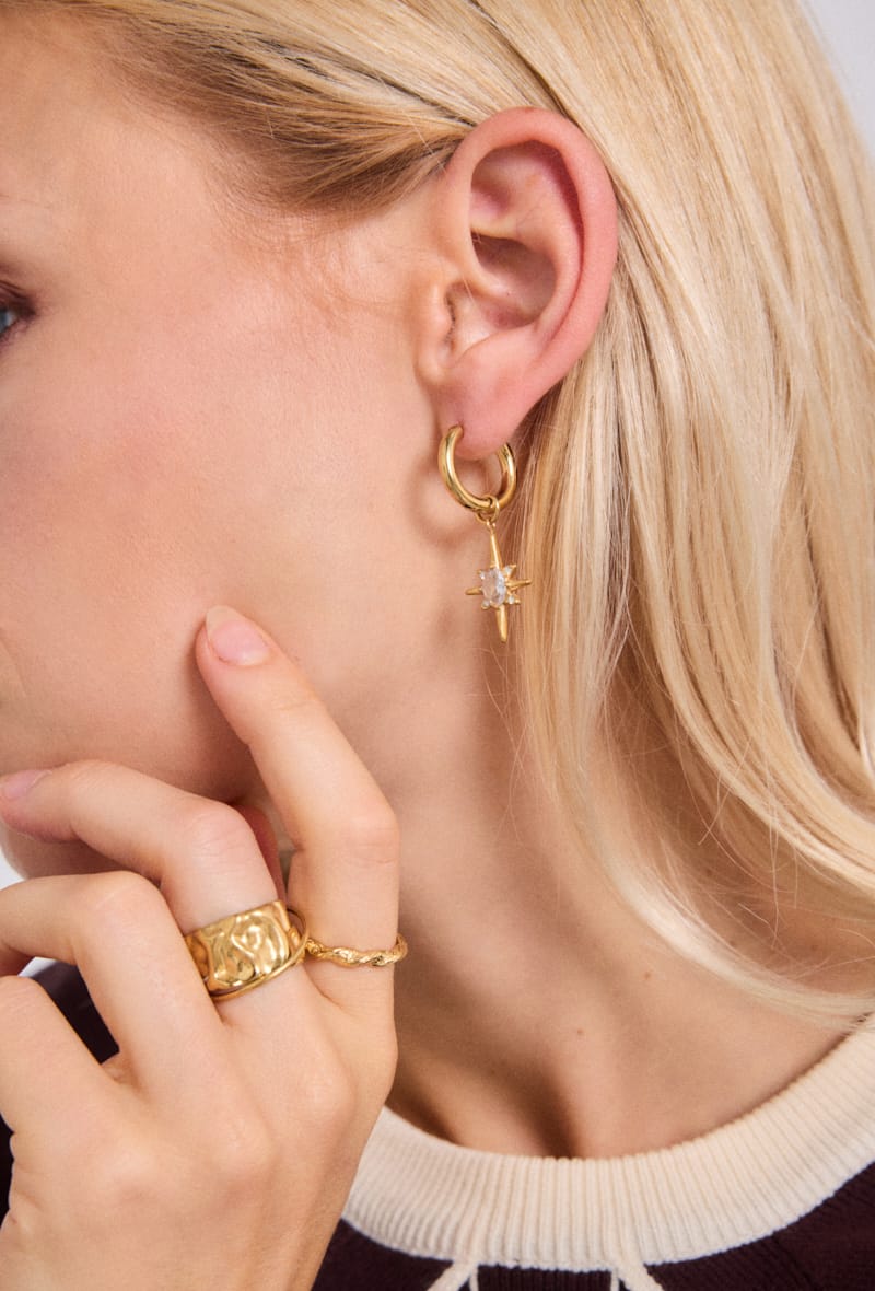 Boucles d’oreilles Honorine – Lueur Céleste en Acier Doré et Cristal
