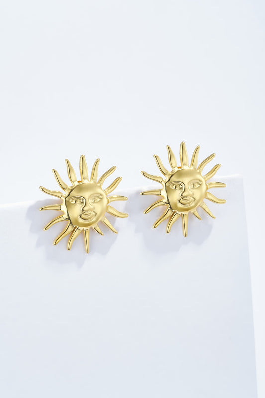 Boucles d’oreilles dorées Fauste – Soleil sculpté en acier inoxydable