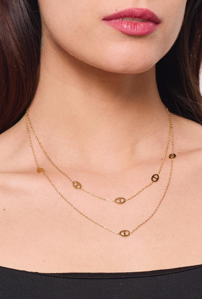 Collier Ella – Chaîne dorée double rang à maillons ovales ajourés